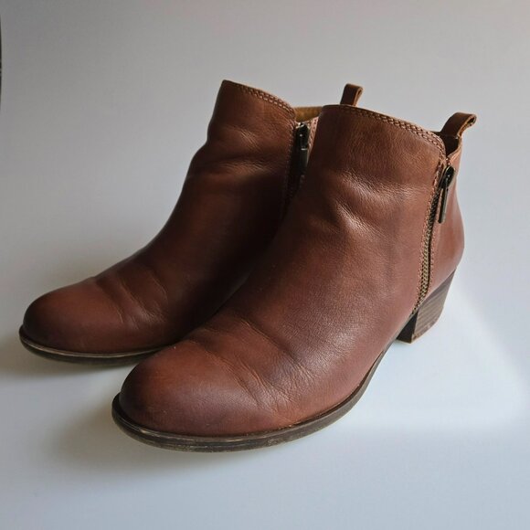Lucky Brand LK-BASEL Women's Brown Leather Ankle Bootie US 8.5M | Side Zip Boot - Picture 2 of 8